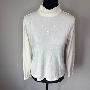 Studio Works White Mock Neck Sweater | Textured Knit | Size L